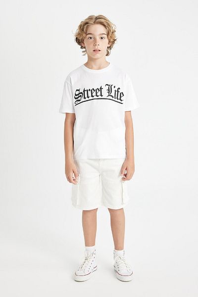 DeFacto Tricou cu mânecă scurtă pentru băiat cu decolteu triplu - C4648A824SM