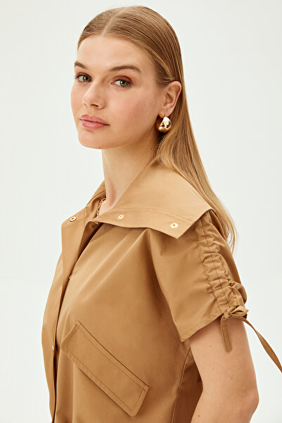 Allyco Βαμβακερό κοντομάνικο πουκάμισο με λεπτομέρεια με κορδόνια