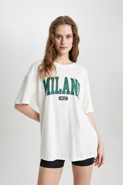 DeFacto Oversize Wide Fit Crew Neck Printed Short Sleeve T-Shirt C4162Ax24Sp