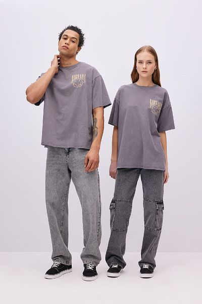 DeFacto Μπλουζάκι Nirvana Oversize Crew Neck Faded Effect που πλένεται C3767ax24sm