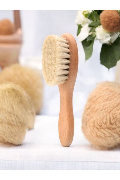 ERGÖK 100% Natural Goat Hair Baby Hair Brush for Babies, Host Brush, Baby Care Brush