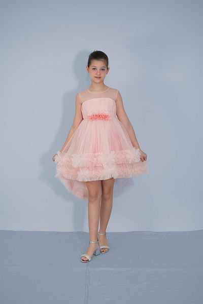 NIGHT SEARCHER Girls' Evening Dresses Powder Skirts Ruffled Tail with Flowers on Waist Evening Dresses 6-10 Years