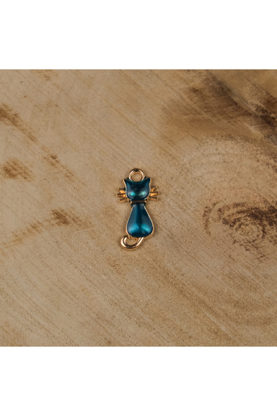 Prestij Boncuk Figurină de pisică albastră din metal auriu pentru brățară