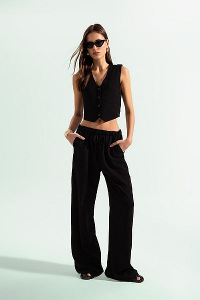 DeFacto Ketenci Mixed Wide Leg Pantalon Three Pockets Regular Waist Standard Length