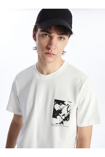 LC Waikiki Męski T-shirt z czesanej bawełny z krótkim rękawem i nadrukiem