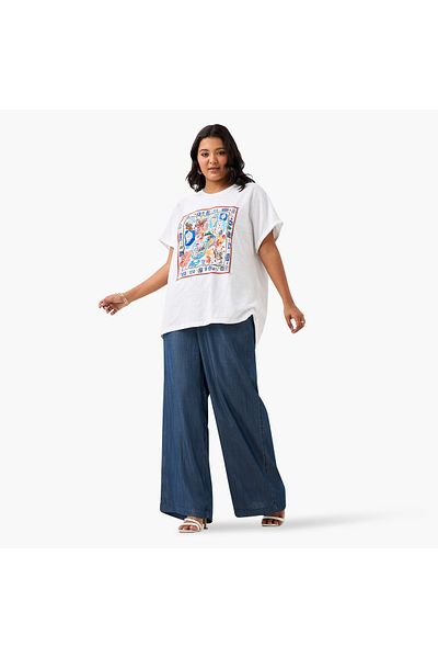 Ulla Popken Plus Size Ulla Popken Wide Leg Pants with Pockets