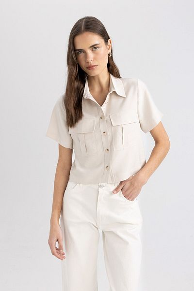 DeFacto Crop Shirt Collar Short Sleeve Shirt C4784Ax24Sm