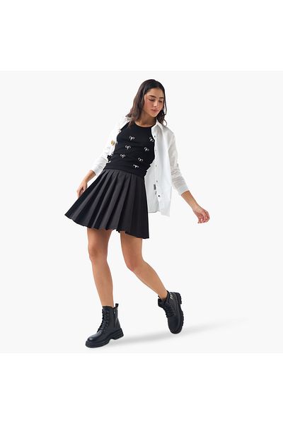 2Xtremz Ribbed Bow Embellished Sleeveless Top