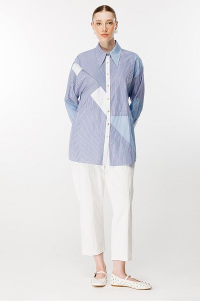 Ghisa Dark Blue Blocked Striped Tunic