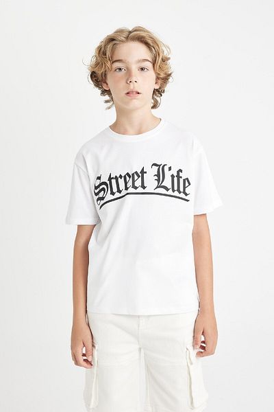 DeFacto Tricou cu mânecă scurtă pentru băiat cu decolteu triplu - C4648A824SM