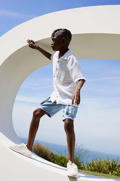 DeFacto Boy's Muslin Polo Collar Oversize Shirt - Short Sleeve W3239A6Wt34