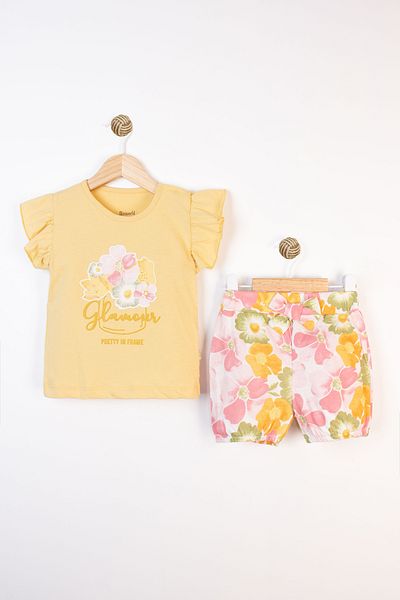 Miniworld Floral Patterned Ruffled Sleeves Cotton Summer Shorts Casual Baby Girl Suit