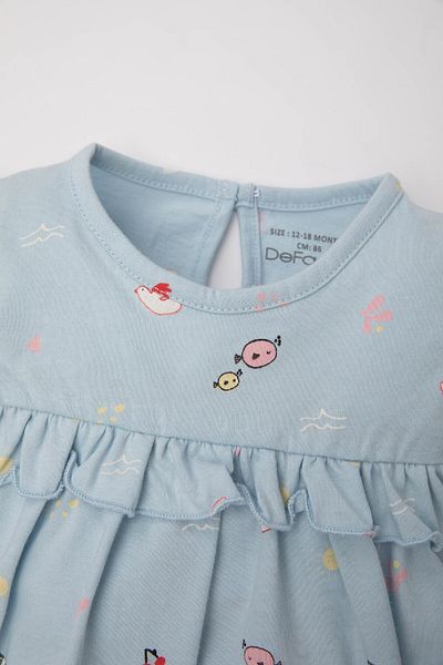 DeFacto Baby Girl Newborn Sea Printed Short Sleeve Snap Cotton Romper C2554A524SM