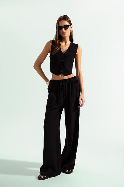 DeFacto Ketenci Mixed Wide Leg Pantalon Three Pockets Regular Waist Standard Length
