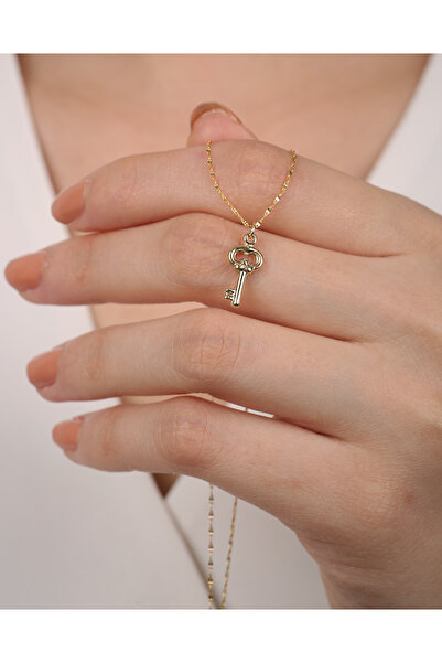 DİAMİNE PIRLANTA 14 Ayar Altın Aynalı Zincir Anahtar Kolye