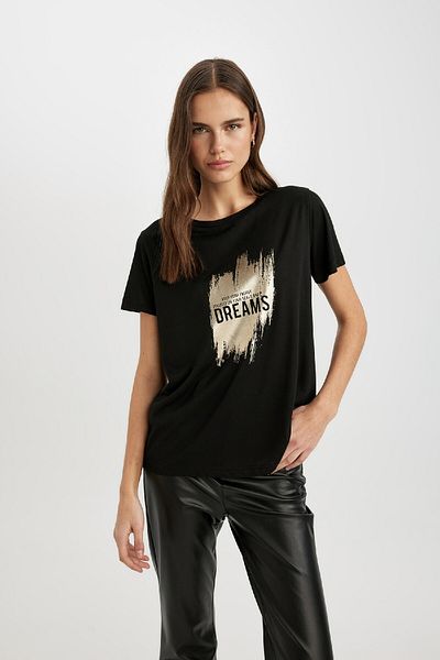 DeFacto Tričko s krátkým rukávem Regular Fit s potiskem Crew Neck C4063ax24sp