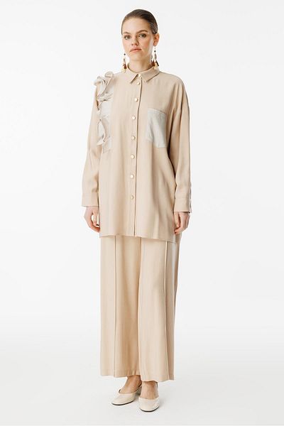 Ghisa Shoulder Detailed Suit Beige