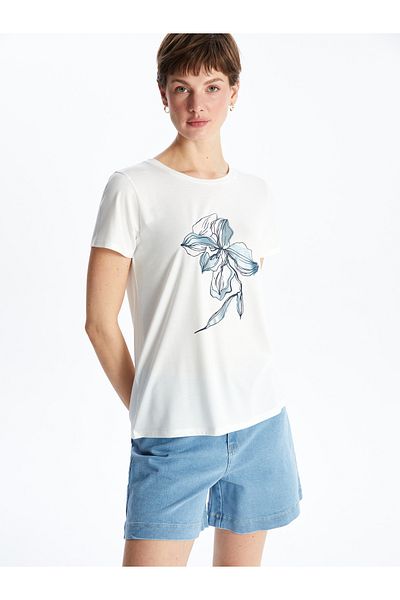 LC Waikiki Γυναικείο φλοράλ μπλουζάκι Crew Neck
