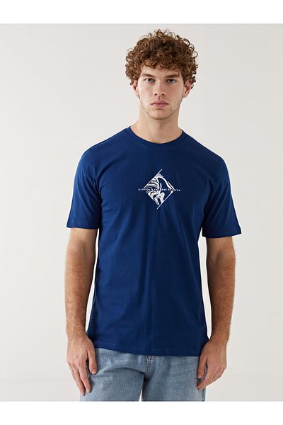 LC Waikiki Kurzärmliges, bedrucktes Herren-T-Shirt aus gekämmter Baumwolle mit Rundhalsausschnitt