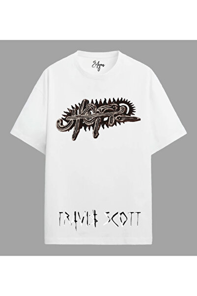 Edizen تي شيرت ترافيس سكوت الفاخر للجنسين مقاس كبير 100% قطن أبيض