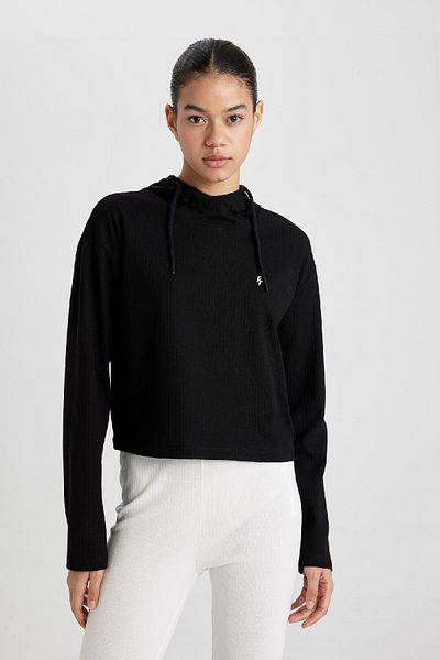 DeFacto Embroidered Rib Long Sleeve Hooded T-Shirt - B9024ax24sm