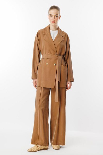 Ghisa Double Breasted Collar Belt Suit Cinnamon