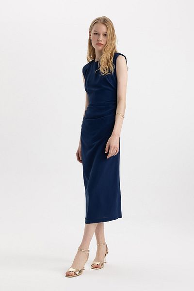 DeFacto Bodycon Body-Hugging Round Neck Aerobin Sleeveless Midi Evening Dress C4310Ax24Sp