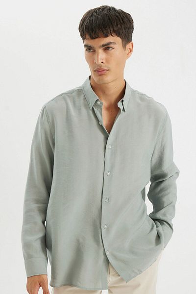 DeFacto Relax Fit Polo póló - Poplin Modal Basic DLUZEN SLEEVE