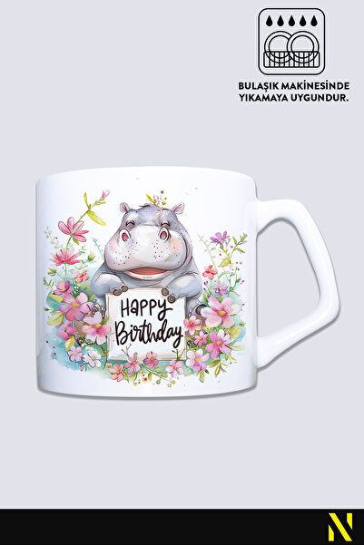 nilizma Happy Birthday Cute Hippopotamus Mug Cup Mug 225 ml