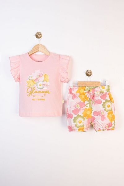 Miniworld Floral Patterned Ruffled Sleeves Cotton Summer Shorts Casual Baby Girl Suit