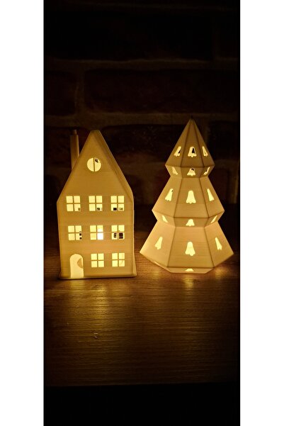 DRECCEX Işıklı ve Dekoratif Ev Çam Ağacı 2 ADET Tealight Pilli Led Mum HEDİYELİ