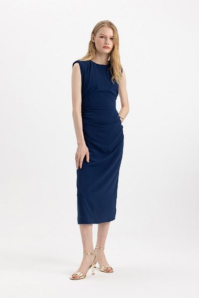 DeFacto Bodycon Body-Hugging Round Neck Aerobin Sleeveless Midi Evening Dress C4310Ax24Sp