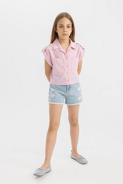 DeFacto Girl's Crop Cotton Short Sleeve Shirt C4554A824SM