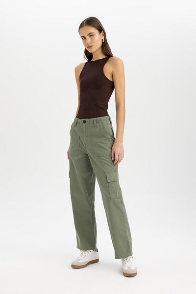 DeFacto High Waist Wide Leg Gabardine Pants - Cargo Pocket, A9200Ax24Sm