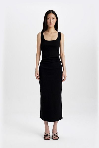 DeFacto Ribbed Sleeveless Midi Dress - Square Collar, Straight Fit, C4819ax24sm