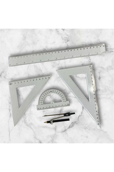 OZN AKSESUAR 30 cm 6-Piece Ruler Set - Mitre Protractor and Drawing Set
