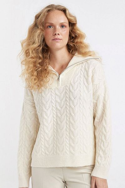 DeFacto Hair Braided Oversize Knitwear Sweater - Stand Collar, Half Zip A3874Ax24Wn