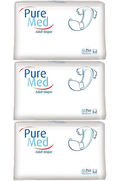Puremed Patient Diaper with Waist Band Textile Surface Medium M-Medium 90 Pieces (3Pk*30)