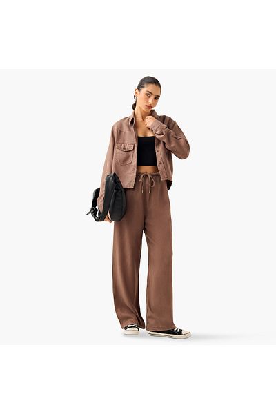 Lee Cooper High-Rise Wide Leg Pants with Drawstring Closure and Pockets