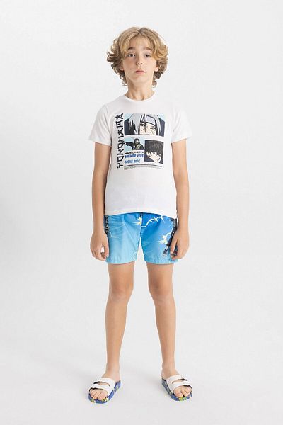 DeFacto Crew Neck Printed T-Shirt and Swim Shorts Set of 2 for Boys - C3150A824Hs
