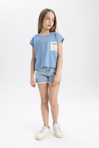 DeFacto Tricou cu mânecă scurtă imprimat cu gâtul rotund pentru fetiță C4507a824sm