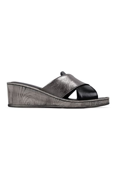Lal Shoes & Bags Parrt Women's Genuine Leather Cross Detailed Heeled Slippers-Black