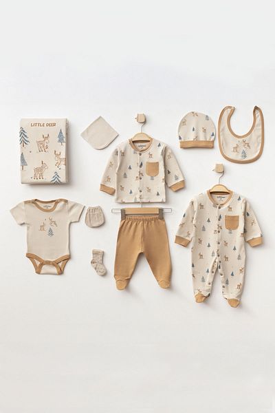 Aziz Bebe Baby Boy Deer Patterned 10' Hospital Discharge Set 0 Month - 3 Months