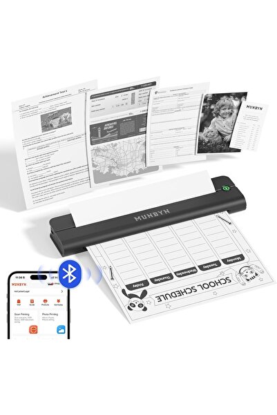 MUNBYN ITP02 Bluetooth Termal Yazıcı, A4, 203 DPI, Android & iOS Uyumlu, Mürekkepsiz