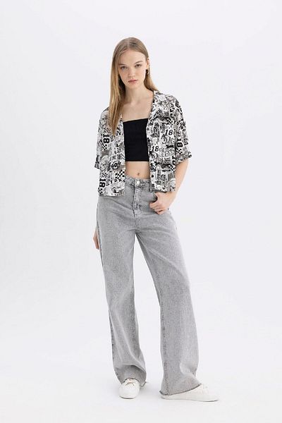 DeFacto Coool Print Sleepwear Lapel Short Sleeve Shirt - Regular Fit Z1663Azbk27
