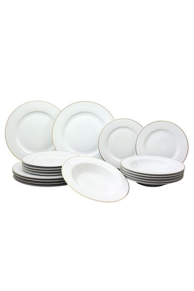 Tavola White / Gold Dinner Set Dining Set Of 18 Plates Farfurii Dishwasher Microwave Safe