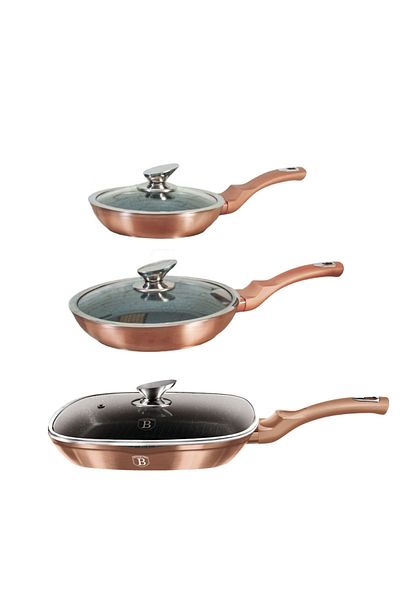 Berlinger Set of 6 Rosegold Metallic Line pans with marble surface