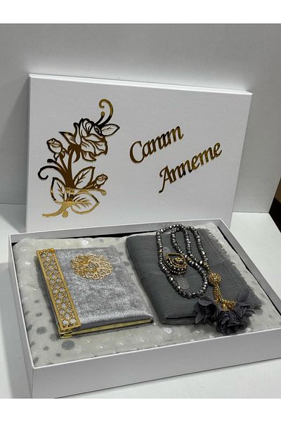 AGH Değerli Hediyeler Mother's Day Gift, Special Full Set with Name Embroidered Prayer Mat in Stylish Box