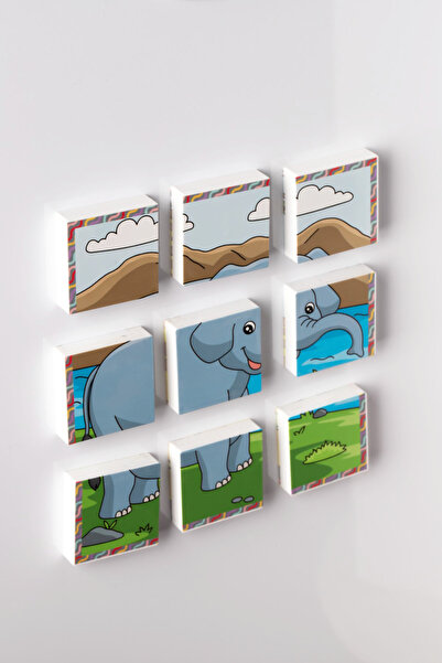 KÜPSS Manyetik Blok Çift Taraflı 9 Parçalı Mıknatıslı Puzzle 2 Görsel Zürafa-Fil YapBoz