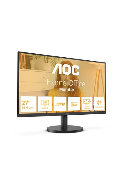 Aoc Monitor AOC, 27 inch, VA, 4K, UHD, 60Hz, 4ms, HDR10, Boxe 2W x 2, HDMI, DisplayPort, U27B3M, Negru